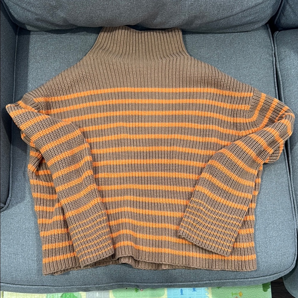 Ann Taylor Striped Brown and Orange Women's Medium Sweater